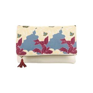 Rachel Pally Leather Trimmed Fold Over Clutch - Cream Multicolor Floral Print